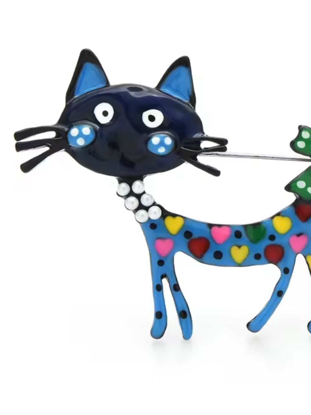 Whimsical Artistic Blue Cat Brooch - Picture 5 of 8